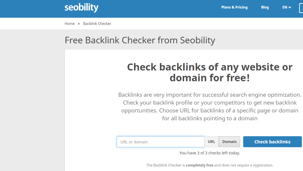 seobility free backlink checker tool